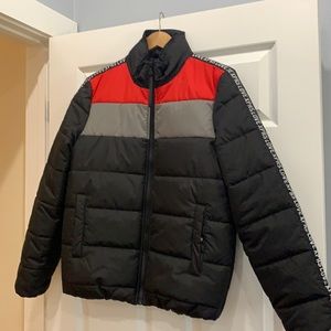 Express Puffer Coat with “LOVEXPRS” Logo in Size M